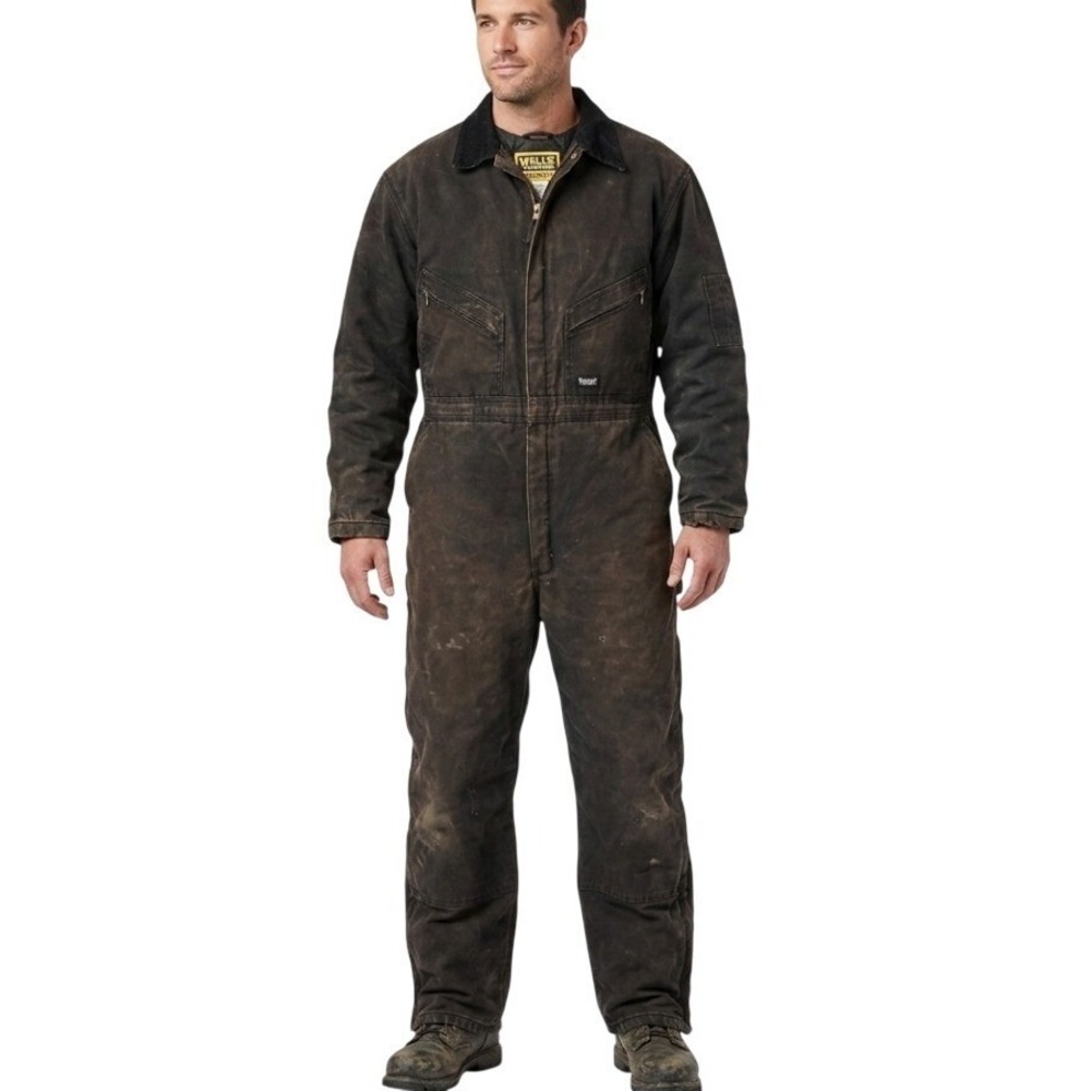 Walls Workwear Coveralls Mens 2XL Black Insulated Quilted Duck Canvas Zipped Leg